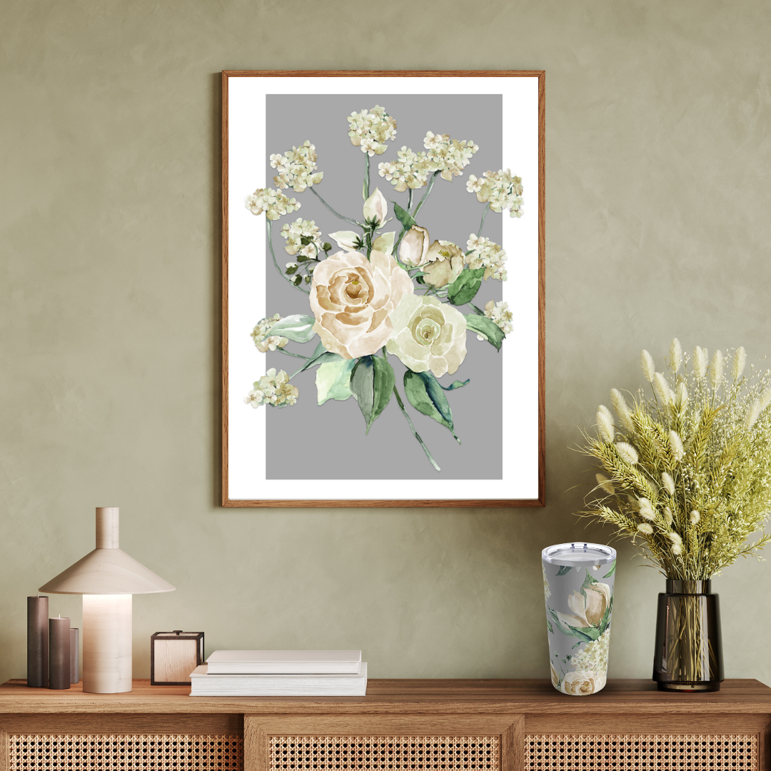 A Splash of Rosé: Whimsical Watercolor Roses Grey Tumbler