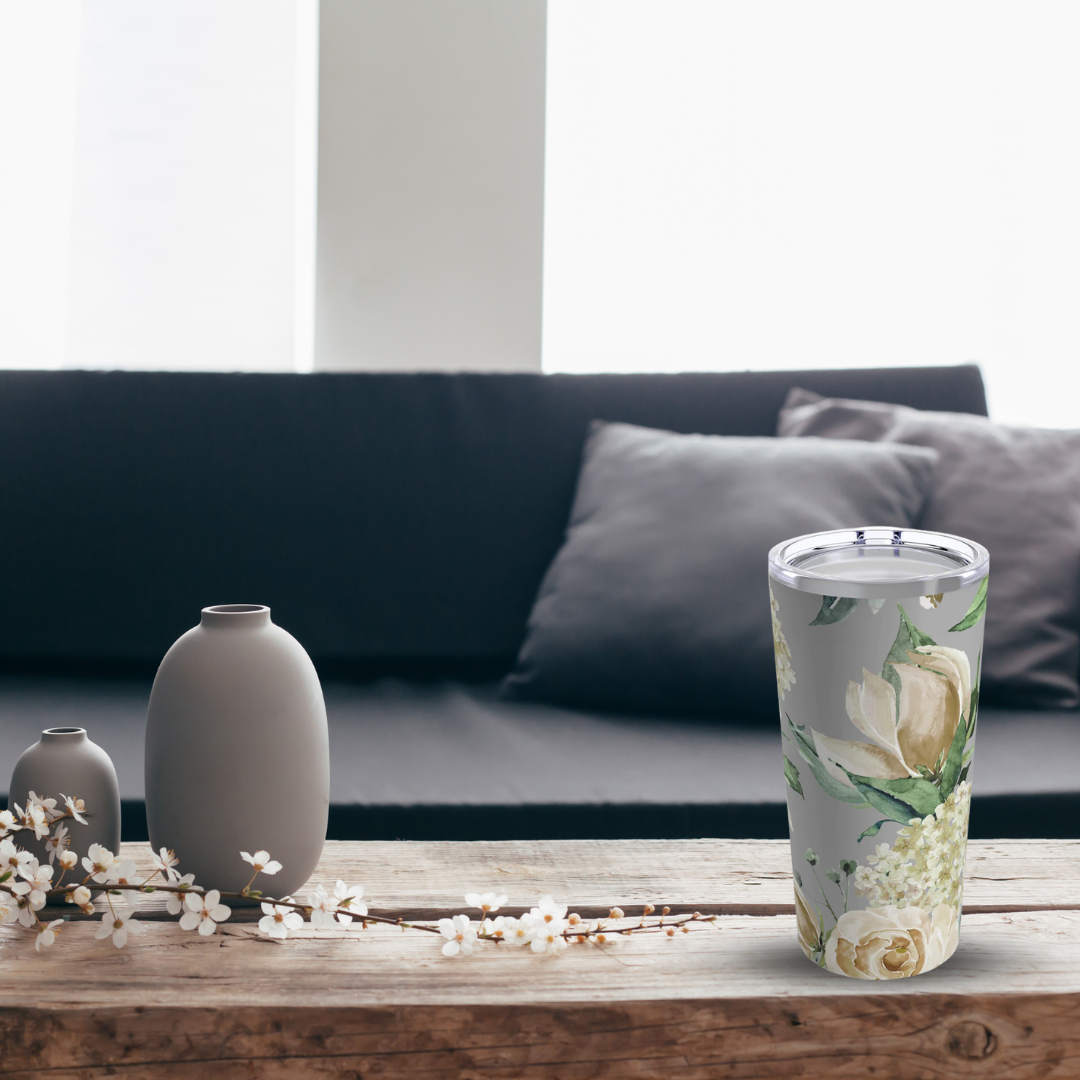 A Splash of Rosé: Whimsical Watercolor Roses Grey Tumbler