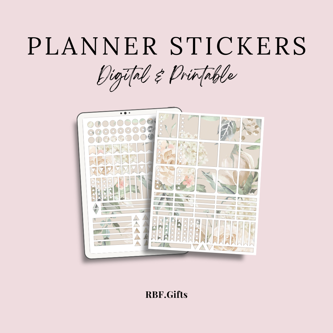 Cream Roses Planner Stickers