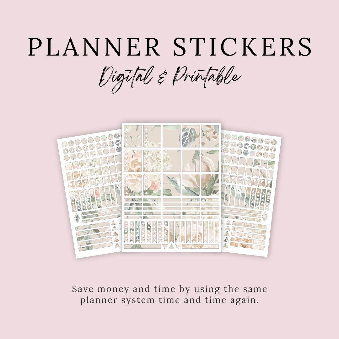 Cream Roses Planner Stickers