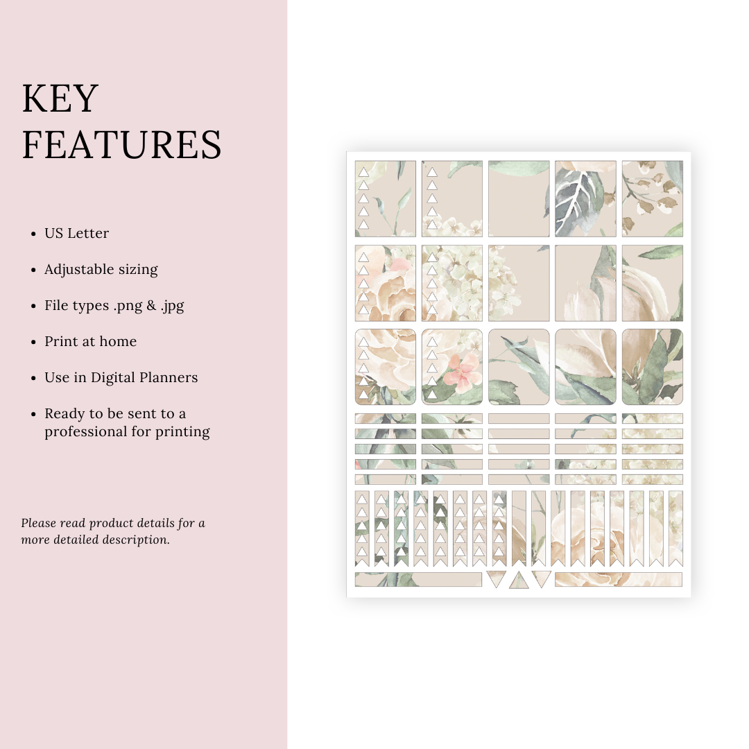 Cream Roses Planner Stickers