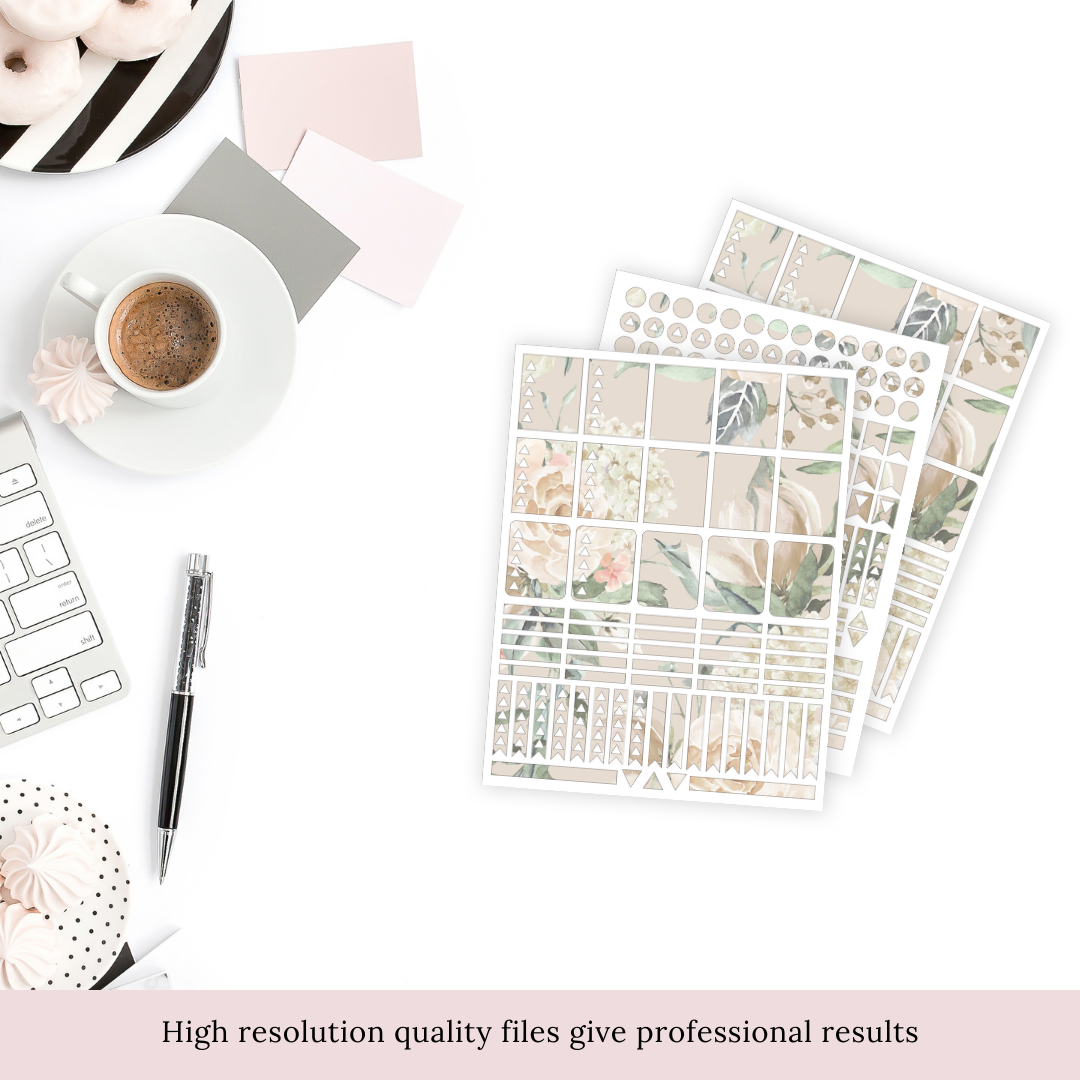 Cream Roses Planner Stickers