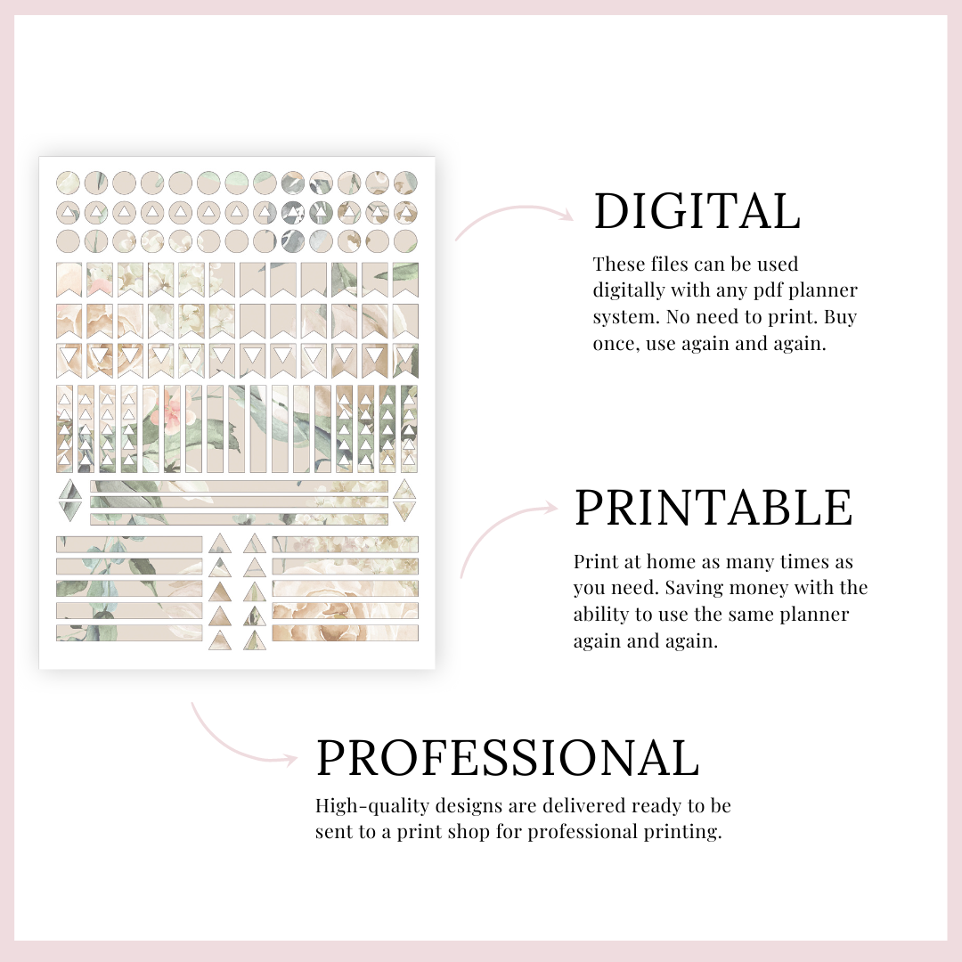Cream Roses Planner Stickers