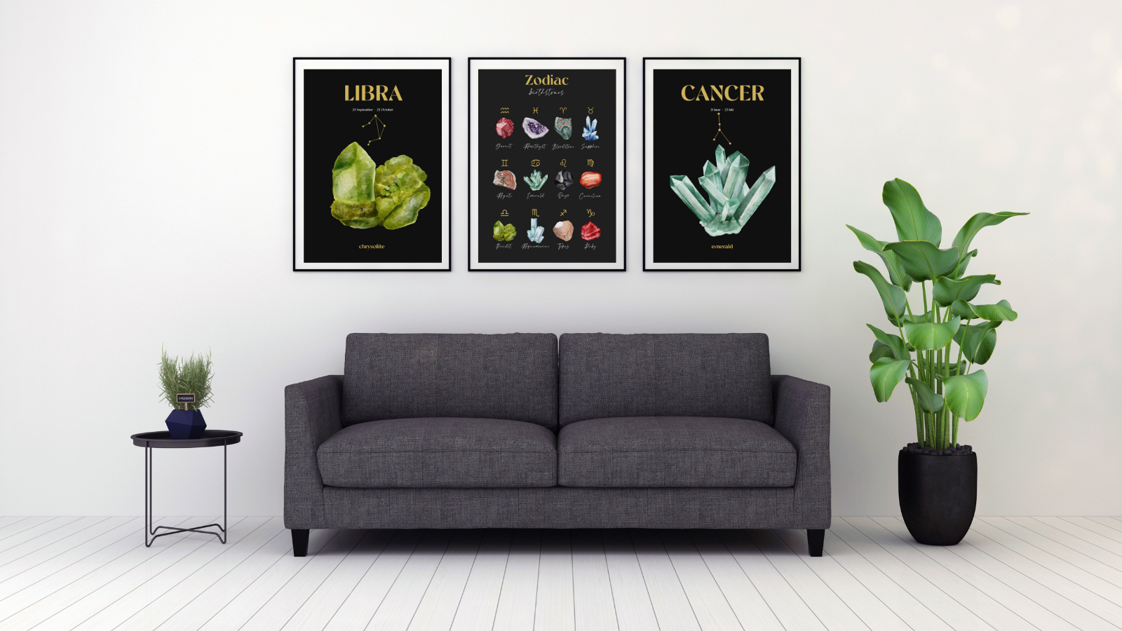 Museum quality fine art prints. Zodiac prints with birthstone and constellation. 