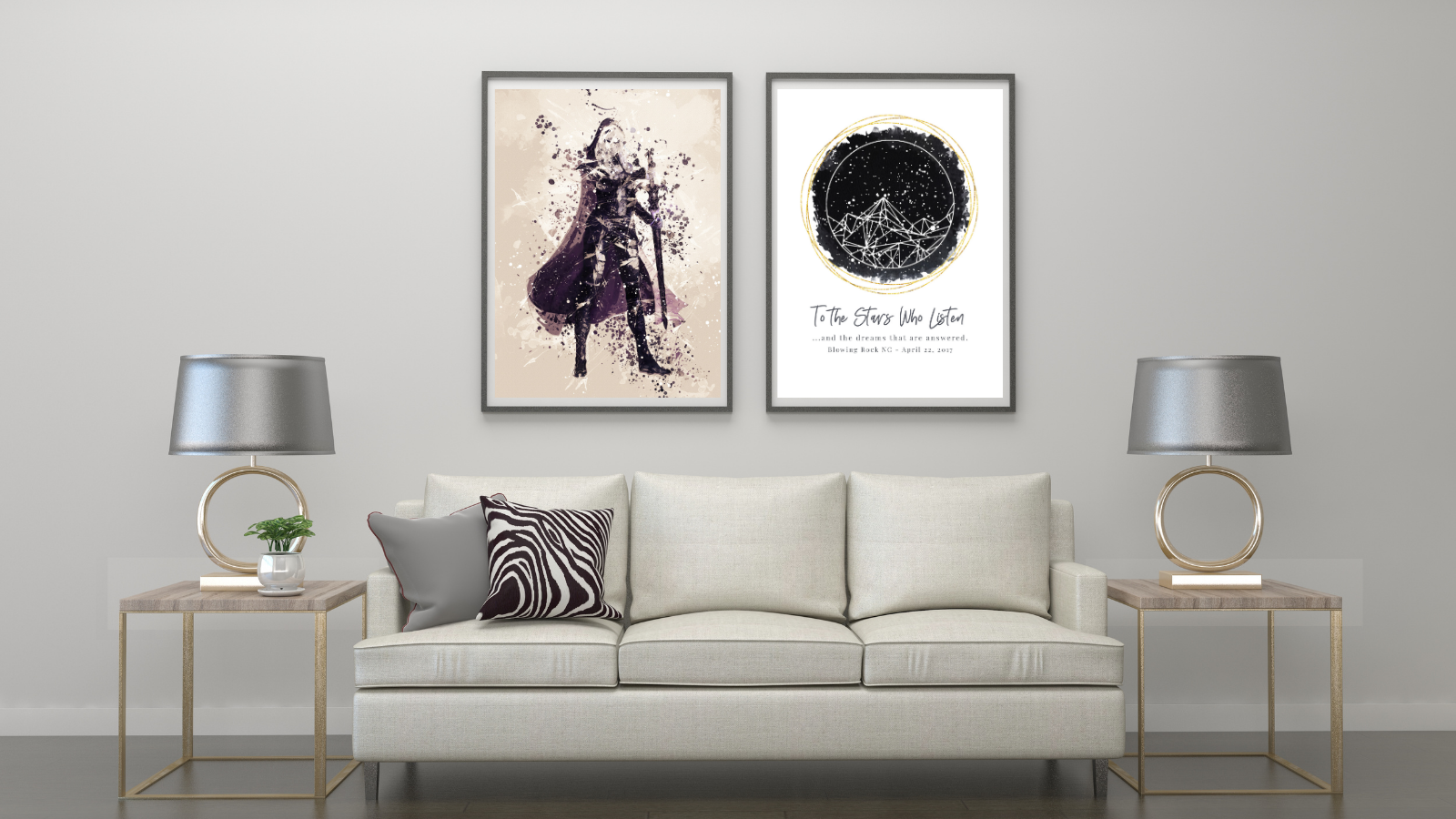 Two book themed posters one of an assassin and the other is a personalized star map. Museum quality home decor. 
